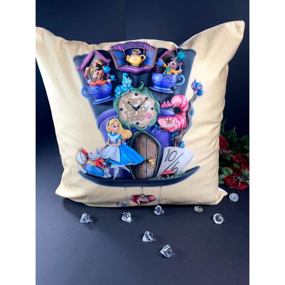 Alice Wonderland Throw Pillowcase Mad Hatter Home Decor Accent Pillow Cover - Picture 2 of 12